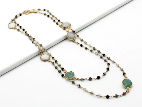 135 - Sautoir multipierres quartz rutil� - EVE