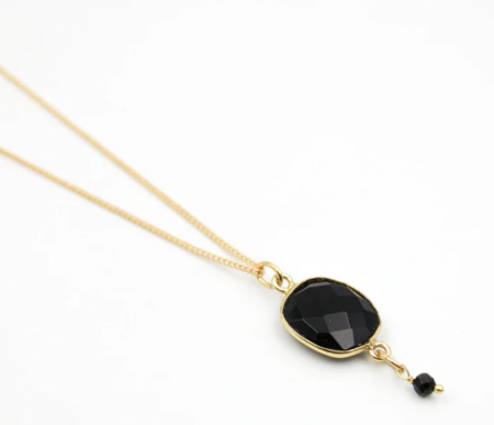 155 - Collier pierres Onyx noir- CATHY