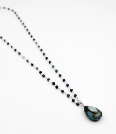 166 - Collier argent perles et goutte azurite - LOUISE