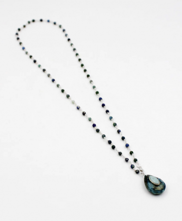 166 - Collier argent perles et goutte azurite - LOUISE