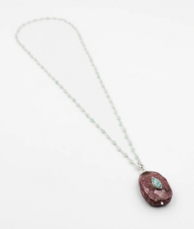 172 - Collier argent perles et pierre facetée rhodonite - LOUISE