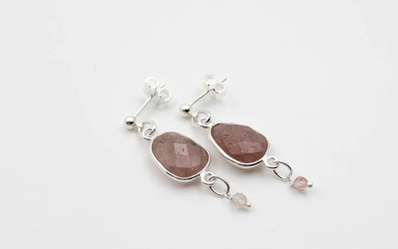 181 - Boucles d\'oreilles pierres  Quartz fraise- LOUISE