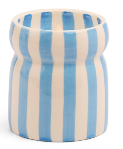 184g Blue Striped Ceramic Candle\n- Lost at Sea - Bougie en c�ramique bleue 184 g - PERDU EN MER
