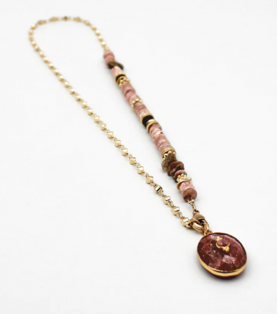 51 - Collier heishi bimati re pendentif rhodonite - ALBA