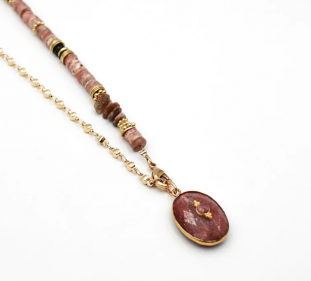 51 - Collier heishi bimati re pendentif rhodonite - ALBA