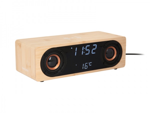 Alarm Clock Classic BT Speaker Radio w. Phone Charger - BAMBOO - R�veil Radio haut-parleur BT classique avec. Chargeur de t�l�ph
