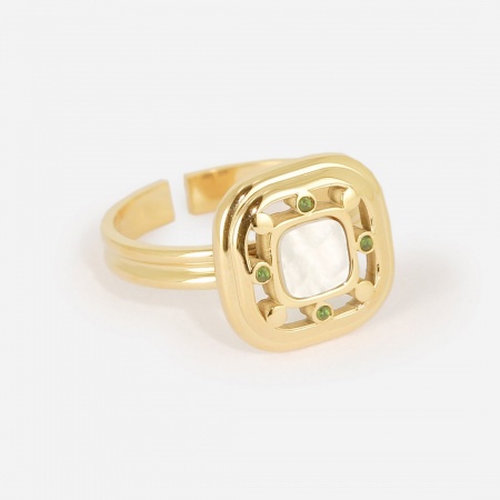 BAGUE   DORE   ZIRCONIUM+NACRE