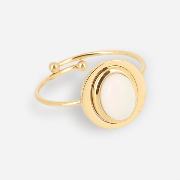 BAGUE   DORE blanc     AGATE BLANCHE