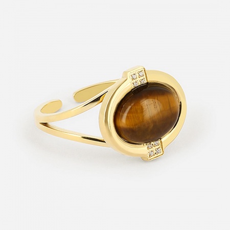 BAGUE   DORE marron   oeil de tigre reglable