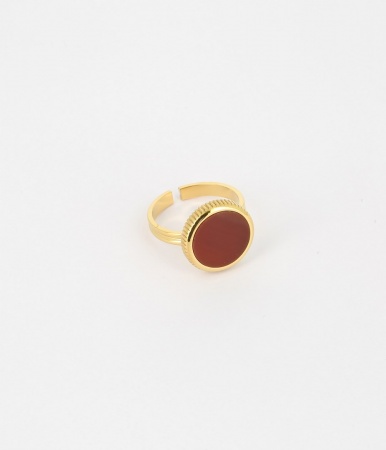 BAGUE   DORE rouge cornaline reglable