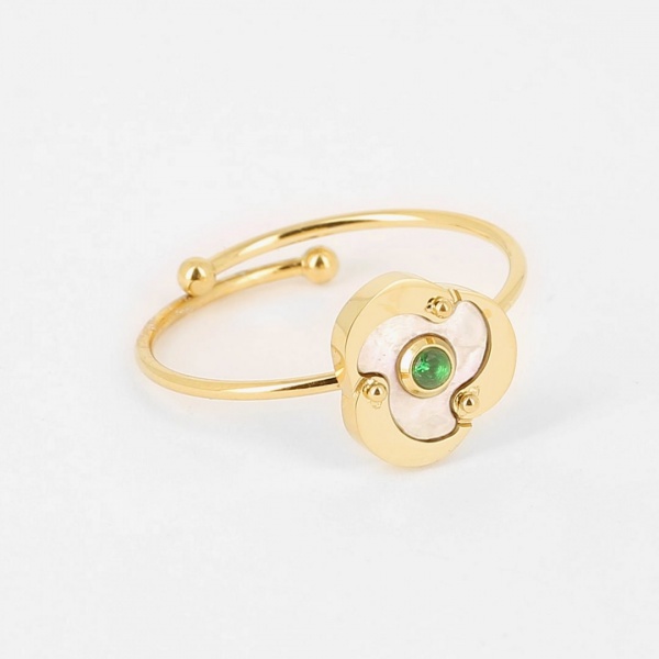 BAGUE   DORE vert     zircon