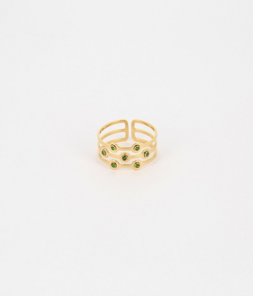 BAGUE   DORE vert     zirconium reglable