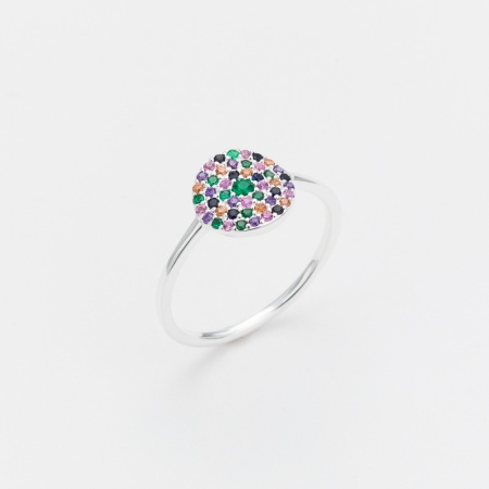 Bague argent avec rond multicolor