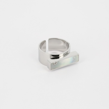 BAGUE Barrette ACIER Nacre blanche