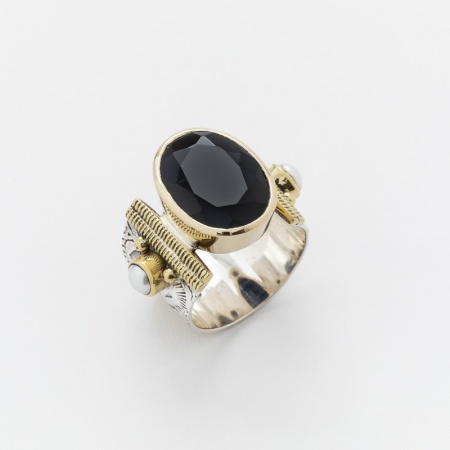 Bague CHEVALIERE ONYX en Argent et Laiton