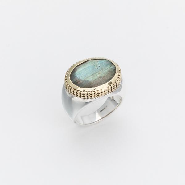 Bague chevaliere pav� oval Bleu