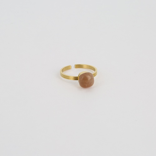 BAGUE FINE ACIER DORE Pierre de soleil