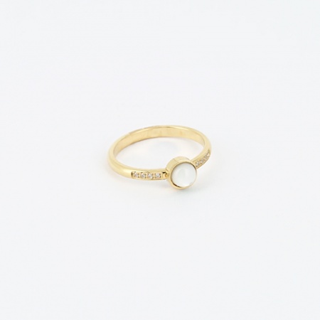 BAGUE FINE-TAILLE ACIER DORE nacre blanche