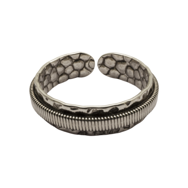 BAGUE JONC 6 MM MARTELE AVEC CORDE DE BASSE PLATE REGLABLE - Homme