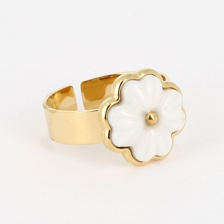 BAGUE MEDIUM-ACIER DORE-agate blanche-
