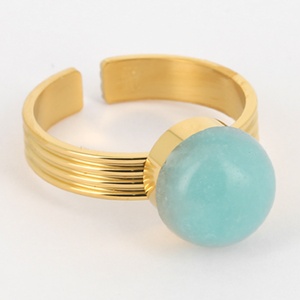 BAGUE MEDIUM-ACIER DORE-Amazonite-10mm