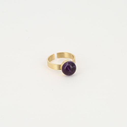 BAGUE MEDIUM-ACIER DORE-Am�thyste-10mm