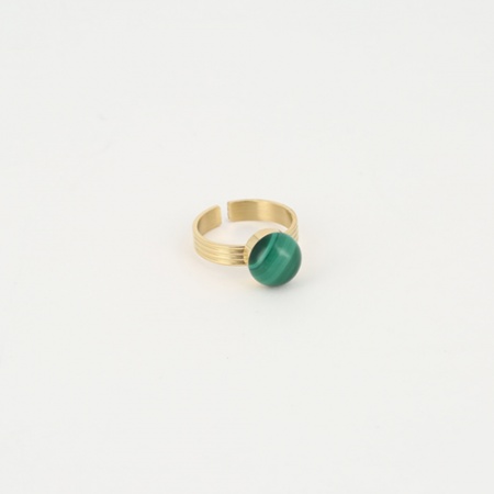 BAGUE MEDIUM-ACIER DORE-Malachite-10mm