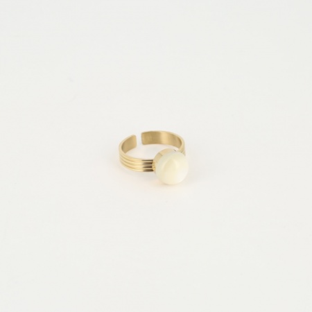 BAGUE MEDIUM-ACIER DORE-Nacre blanche-10mm