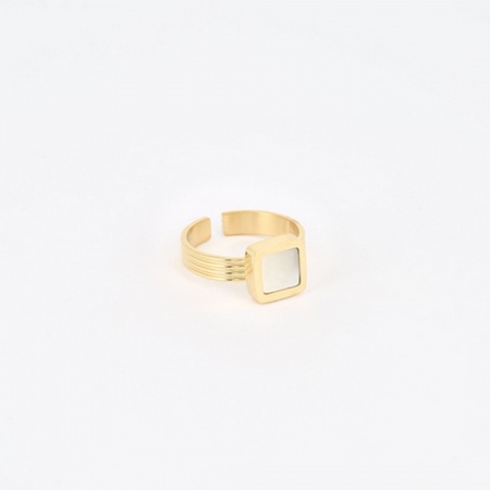 BAGUE MEDIUM-ACIER DORE-Nacre blanche-9mm