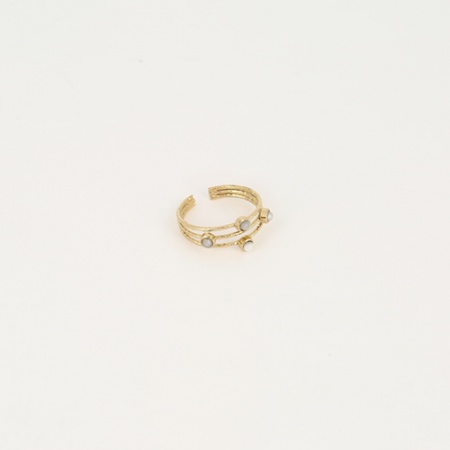 BAGUE MEDIUM-ACIER DORE-Nacre blanche