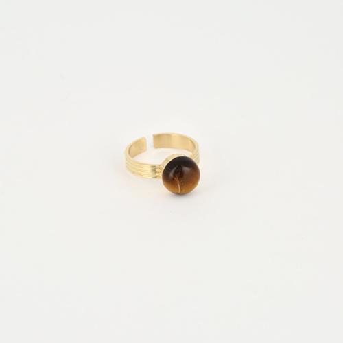 BAGUE MEDIUM-ACIER DORE-Oeil de tigre-10mm