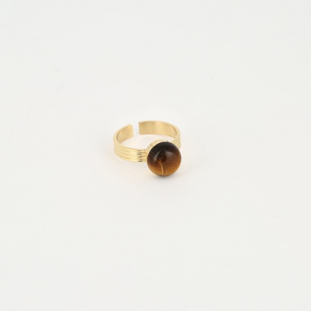 BAGUE MEDIUM-ACIER DORE-Oeil de tigre-10mm