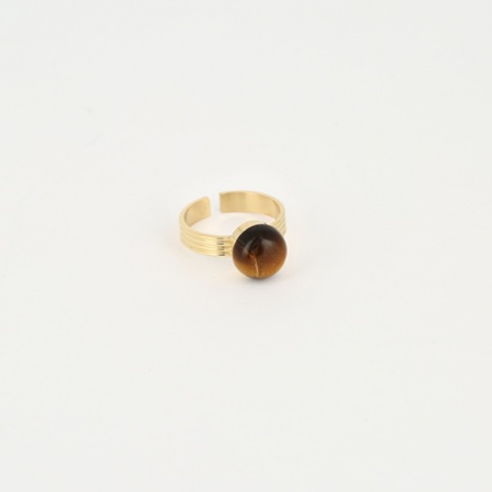 BAGUE MEDIUM-ACIER DORE-Oeil de tigre-10mm