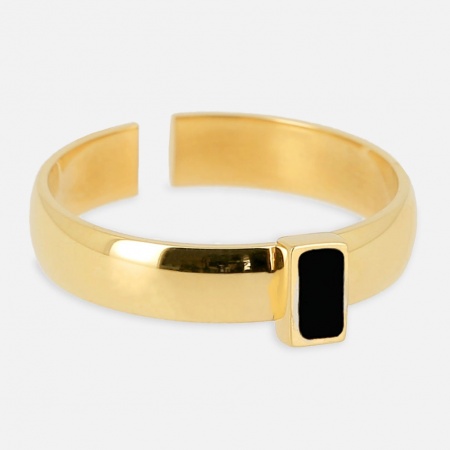 BAGUE MEDIUM-ACIER DORE-Onyx noir-d:21x4mm