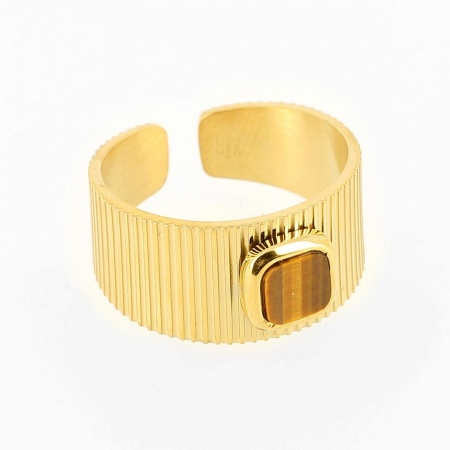 BAGUE Milton ACIER DORE Oeil de tigre