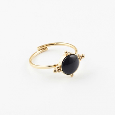 BAGUE REGLABLE ACIER DORE ONYX NOIR REGLABLE