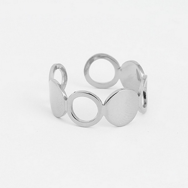 Bague r�glable Argent�e - Anneau alternant cercles pleins et ajour�s