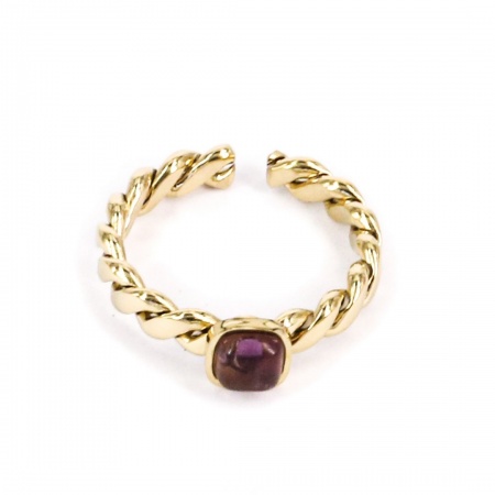 BAGUE Tresse ACIER DORE Amethyste