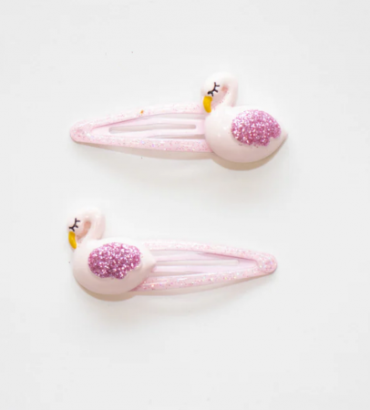 Barrettes fantaisie Swans cygne roses Duo