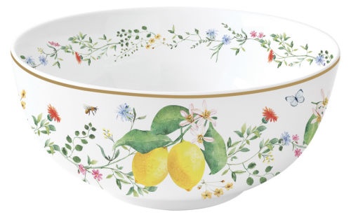 BOL � 15CM ht7CM EN PORCELAINE FLEURS ET CITRONS