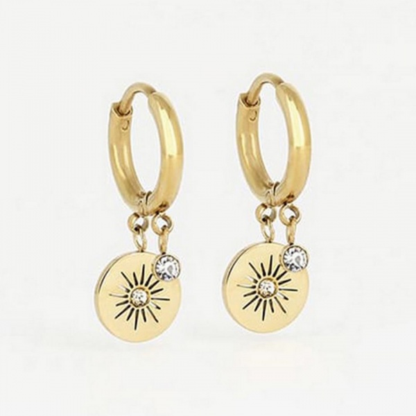 BOUCLE D\'OREILLE Ariel ACIER DORE zirconium d12mm
