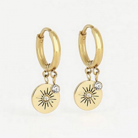 BOUCLE D\'OREILLE Ariel ACIER DORE zirconium d12mm