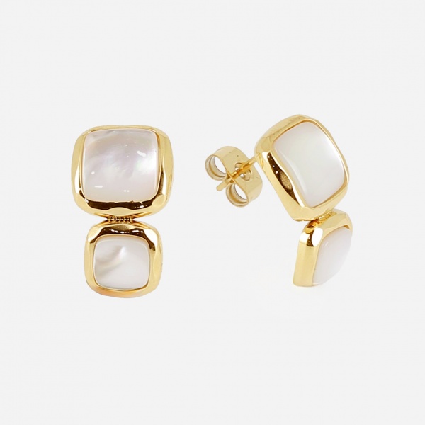 BOUCLE D OREILLE CREOLE ACIER DORE Nacre