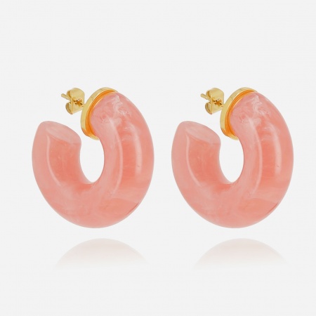 BOUCLE D OREILLE CREOLE ACIER DORE Quartz rose