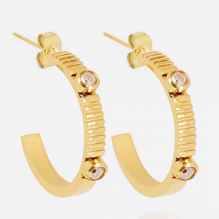 BOUCLE D OREILLE CREOLE-ACIER DORE-Zirconium-d:18x5mm