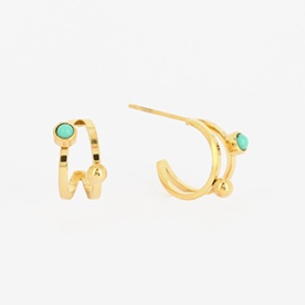 BOUCLE D\'OREILLE Demi ACIER DORE turquoise