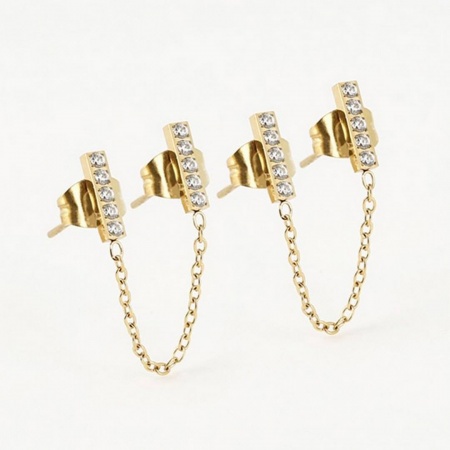 BOUCLE D\'OREILLE Double Allen ACIER DORE zirconium sertis L30mm