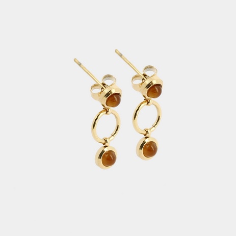 BOUCLE D\'OREILLE-Ernestine-ACIER DORE-oeil de tigre