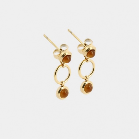 BOUCLE D\'OREILLE-Ernestine-ACIER DORE-oeil de tigre