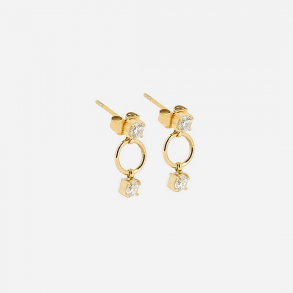 BOUCLE D\'OREILLE Florence ACIER DORE zirconium L14mm